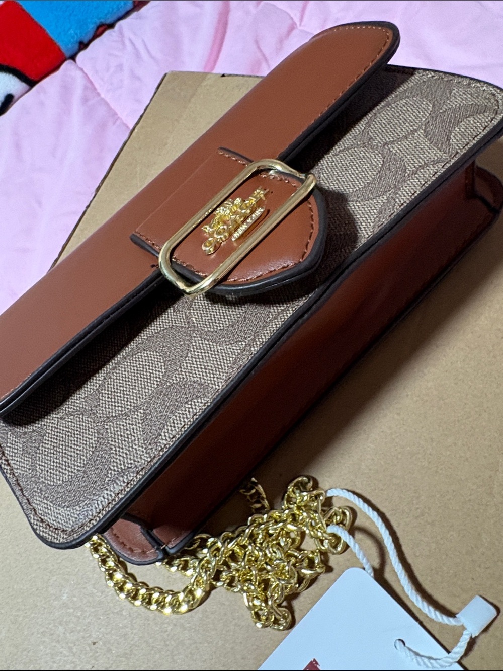 Coach Brown Signature Chain Crossbody Bag with Gold Hardware - Picture 3 of 5